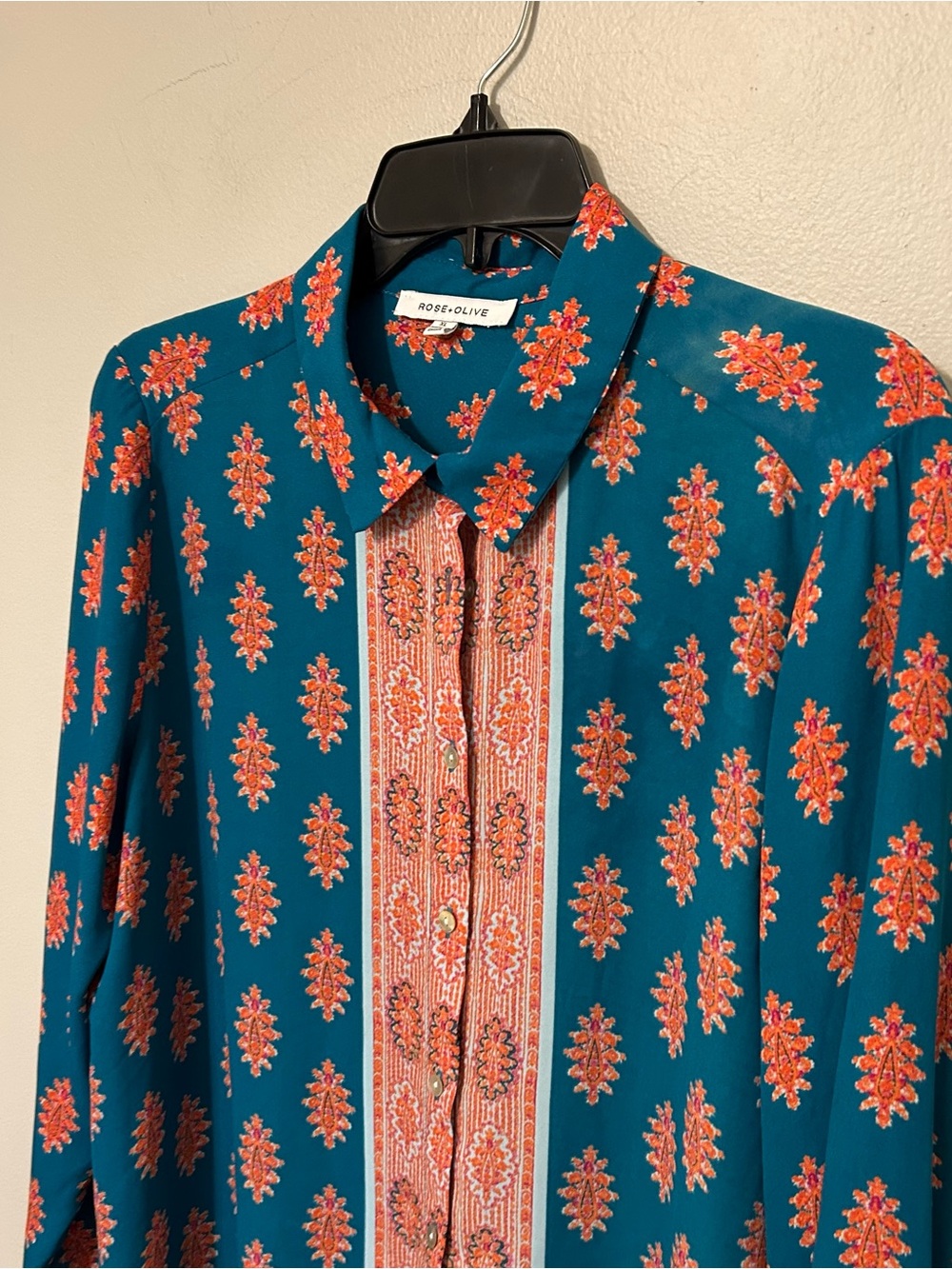 ROSE & OLIVE Button Up Shirt Women’s‎ Size XL Multicolor Long Sleeve Boho Career - Picture 7 of 7